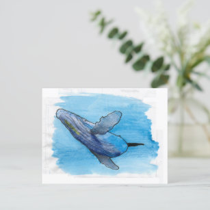 Carte Postale Illustration de dessin d'animaux marins de baleine