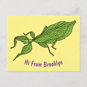 Carte Postale Illustration de dessin d'insecte des feuilles vert