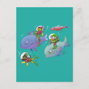 Carte Postale Illustration de dessin Gnomes et trois amis de poi