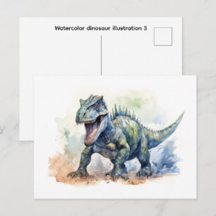 Carte Postale Illustration de dinosaure à l'aquarelle 3