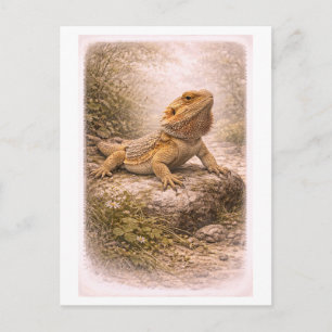 Carte Postale Illustration de dragon barbu de style vintage