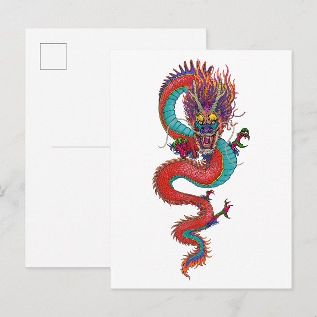 Carte Postale Illustration de dragon chinois ancien (Devant / Derrière)