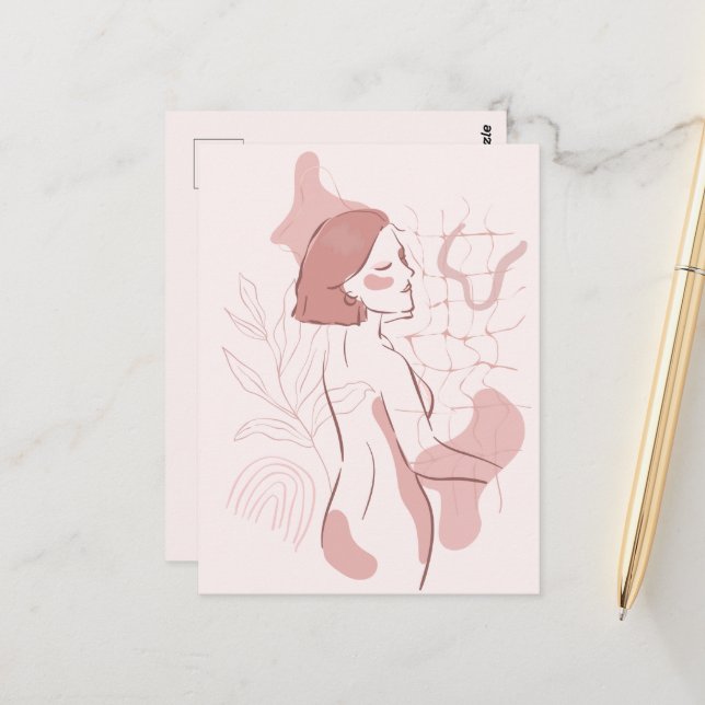 Carte Postale Illustration de femme boho abstraite  (Devant/Arrière en situation)