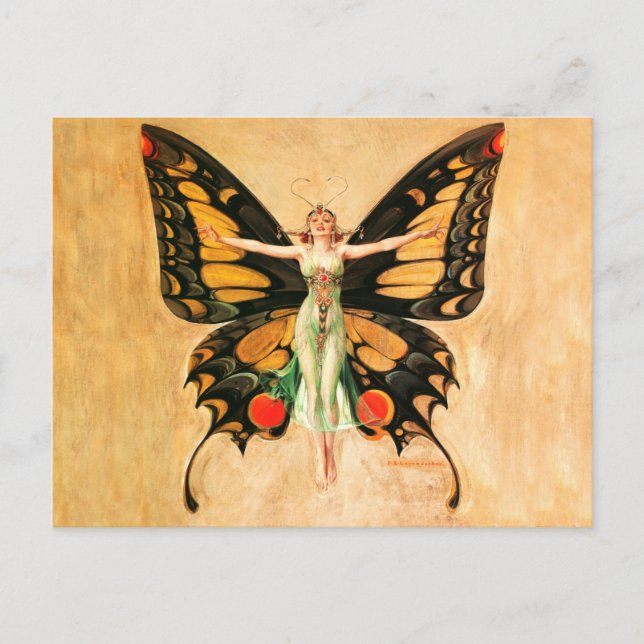 Carte Postale Illustration de femme de Leyendecker papillon Flap (Devant)