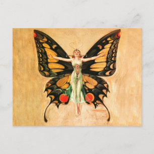 Carte Postale Illustration de femme volant papillon flapper