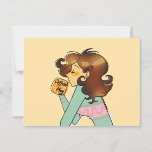 Carte Postale Illustration de fille au café cosy du matin