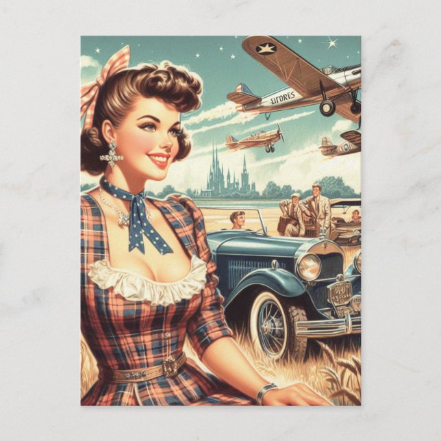 Carte Postale Illustration de fille Vintage (Devant)