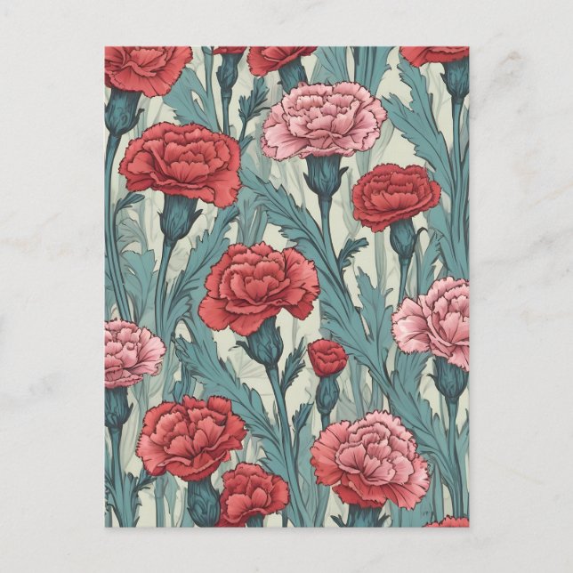 Carte Postale Illustration de fleur de caronations roses (Devant)