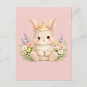 Carte Postale Illustration de fleur sauvage de lapin pastel