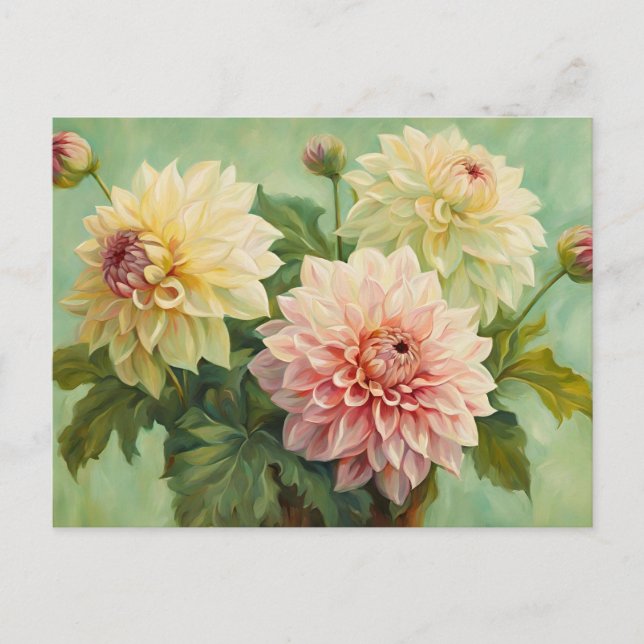 Carte Postale Illustration de fleurs de dahlia en fleurs  (Devant)