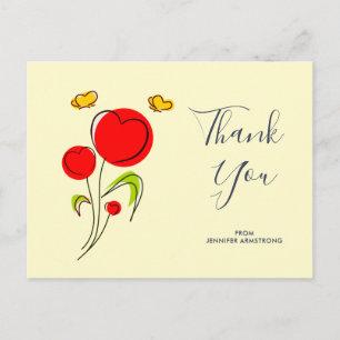 Carte Postale Illustration de fleurs rouges mignonnes en forme d
