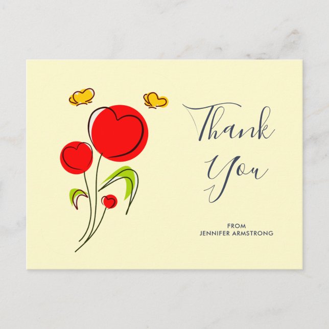 Carte Postale Illustration de fleurs rouges mignonnes en forme d (Devant)