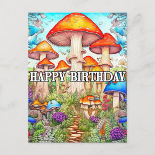 Carte Postale Illustration de forêt de champignons envahis migno
