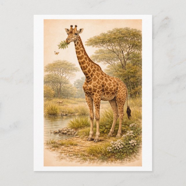 Carte Postale Illustration de girafe à l'ancienne (Devant)