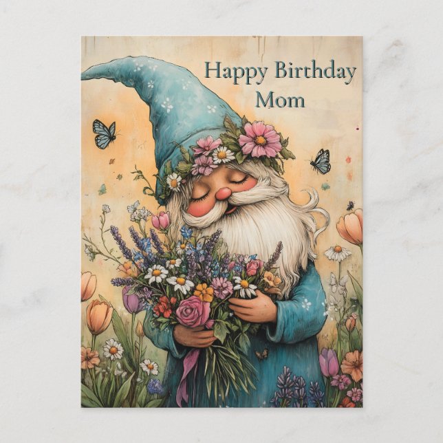 Carte Postale Illustration de gnome de fleur personnalisable (Devant)