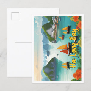 Carte Postale Illustration de Ha Long Bay Vietnam Vintage voyage