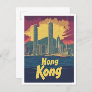 Carte Postale Illustration de Hong Kong China Art Vintage voyage