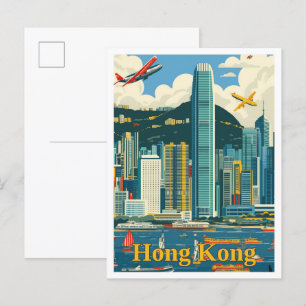 Carte Postale Illustration de Hong Kong China Art Vintage voyage