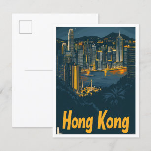 Carte Postale Illustration de Hong Kong China Vintage voyage