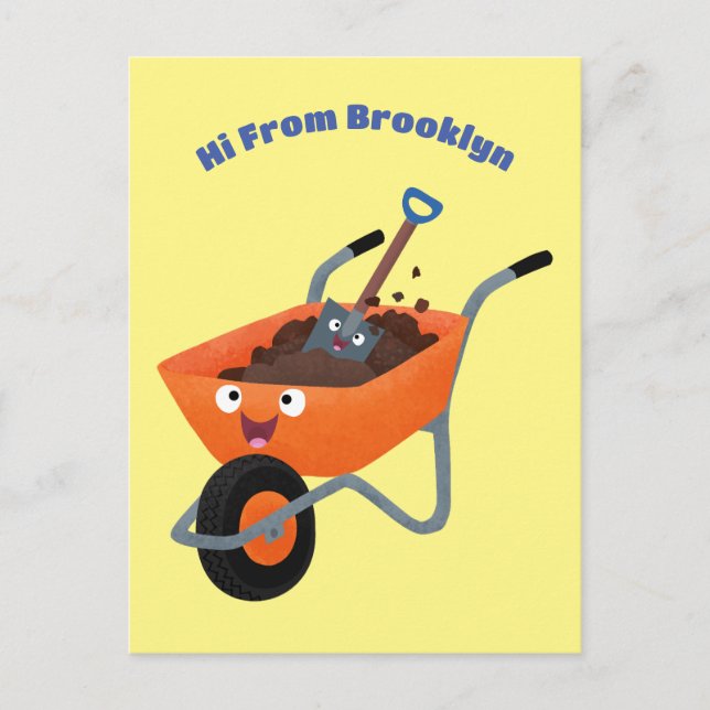 Carte Postale Illustration de la brouette en brouette orange trè (Devant)