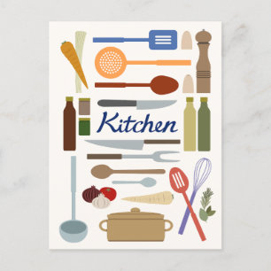 Carte Postale Illustration de la cuisine+Couleur de conception d