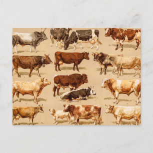 Carte Postale Illustration de la ferme de vaches laitières vinta