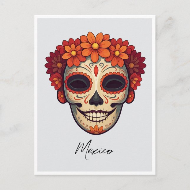 Carte Postale Illustration de la fête mexicaine du masque mort (Devant)