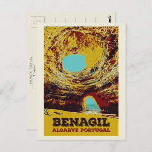 Carte Postale Illustration de la grotte de Benagil Algarve Portu