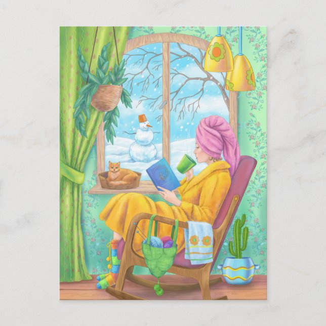 Carte Postale Illustration de la maison d'hiver confortable dess (Devant)