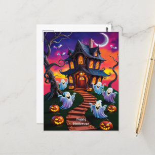 Carte Postale Illustration de la maison hantée d'Halloween éffra