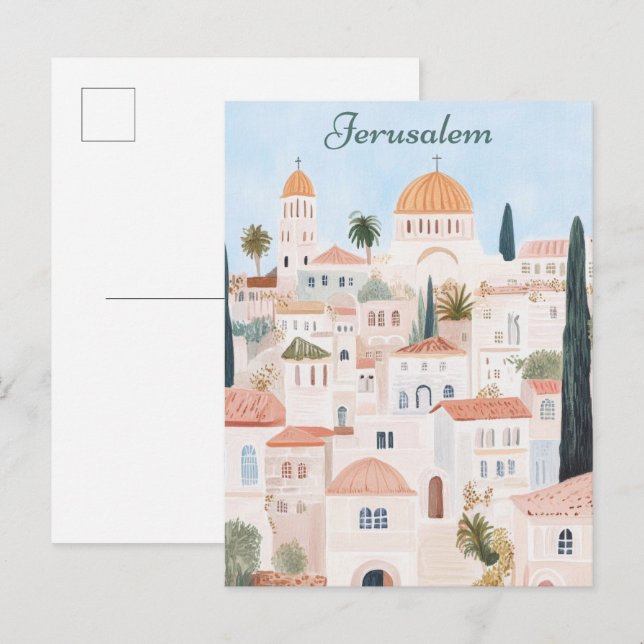 Carte Postale Illustration de la peinture Gouache de Jérusalem V (Devant / Derrière)