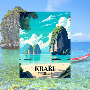 Carte Postale Illustration de la plage de Krabi, Thaïlande