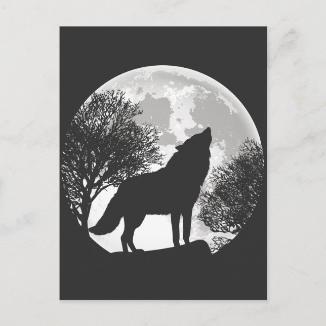 Carte Postale Illustration de la silhouette de la lune de loup h (Devant)