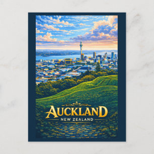 Carte Postale Illustration de la skyline d'Auckland Nouvelle-Zél