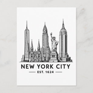 Carte Postale Illustration de la skyline de NYC avec la Statue d