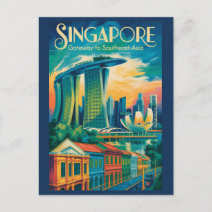 Carte Postale Illustration de la skyline de Singapour Art de voy