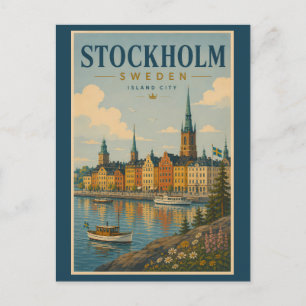 Carte Postale Illustration de la skyline de Stockholm en Suède A