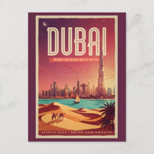 Carte Postale Illustration de la skyline nocturne de Dubaï Émira