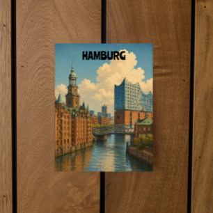 Carte Postale Illustration de la ville portuaire vintage de Hamb