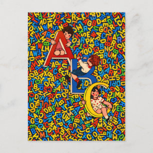 Carte Postale Illustration de l'alphabet pour enfants ABC vintag