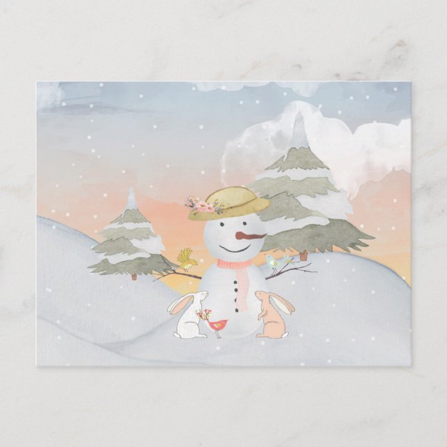 Carte Postale Illustration de l'animal de neige Snowman (Devant)