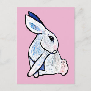Carte Postale Illustration de lapin doux et blanc