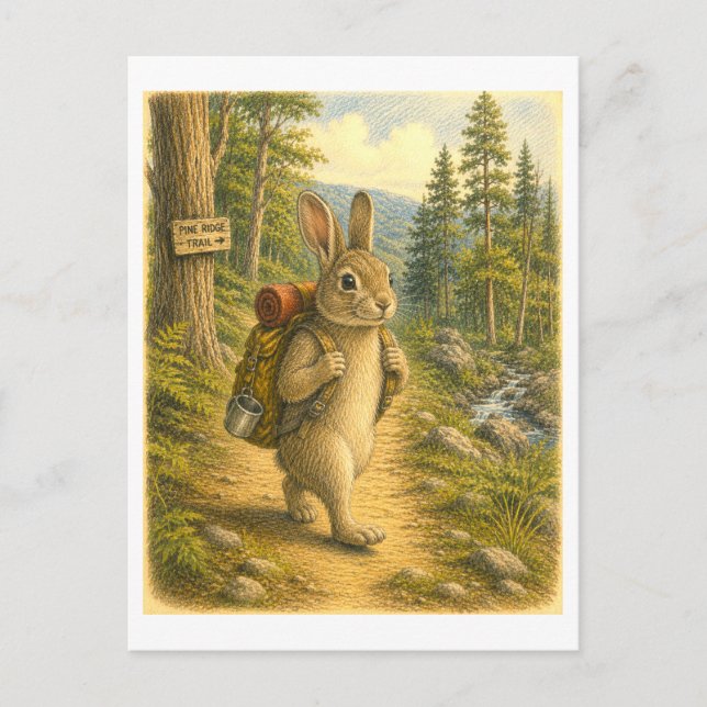 Carte Postale Illustration de lapin randonnée (Devant)