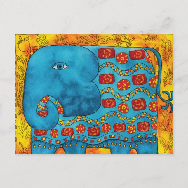 Carte Postale Illustration de l'aquarelle de l'éléphant à motifs (Devant)
