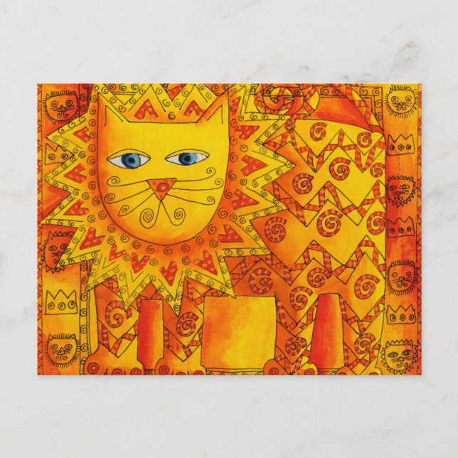 Carte Postale Illustration de l'aquarelle du lion à motifs (Devant)