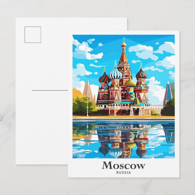 Carte Postale Illustration de l'art russe de Moscou (Devant / Derrière)