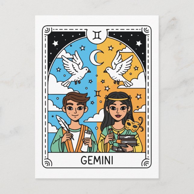 Carte Postale Illustration de l'astrologie du Zodiaque Gemini (Devant)