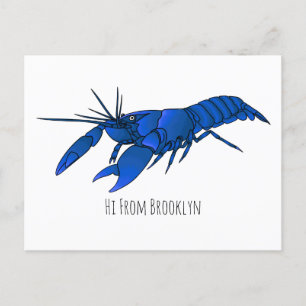Carte Postale Illustration de l'écrevisse marron bleu