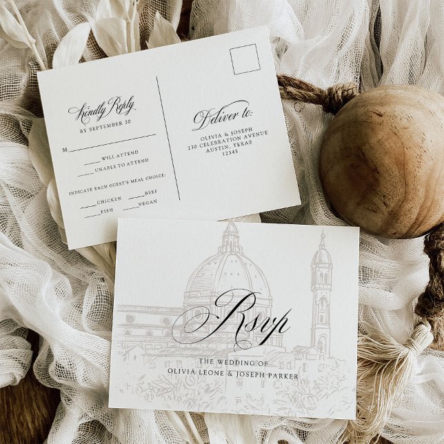 Carte Postale Illustration de l'élégance italienne | RSVP pour m (Créateur téléchargé)