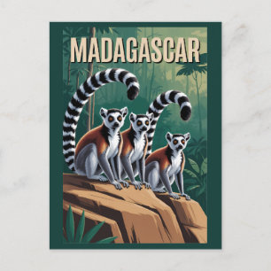 Carte Postale Illustration de lémuriens de Madagascar Art de voy